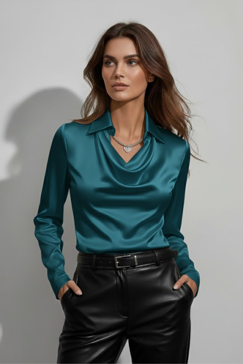 Annika | Womenâs Draped Cowl Neck Blouse