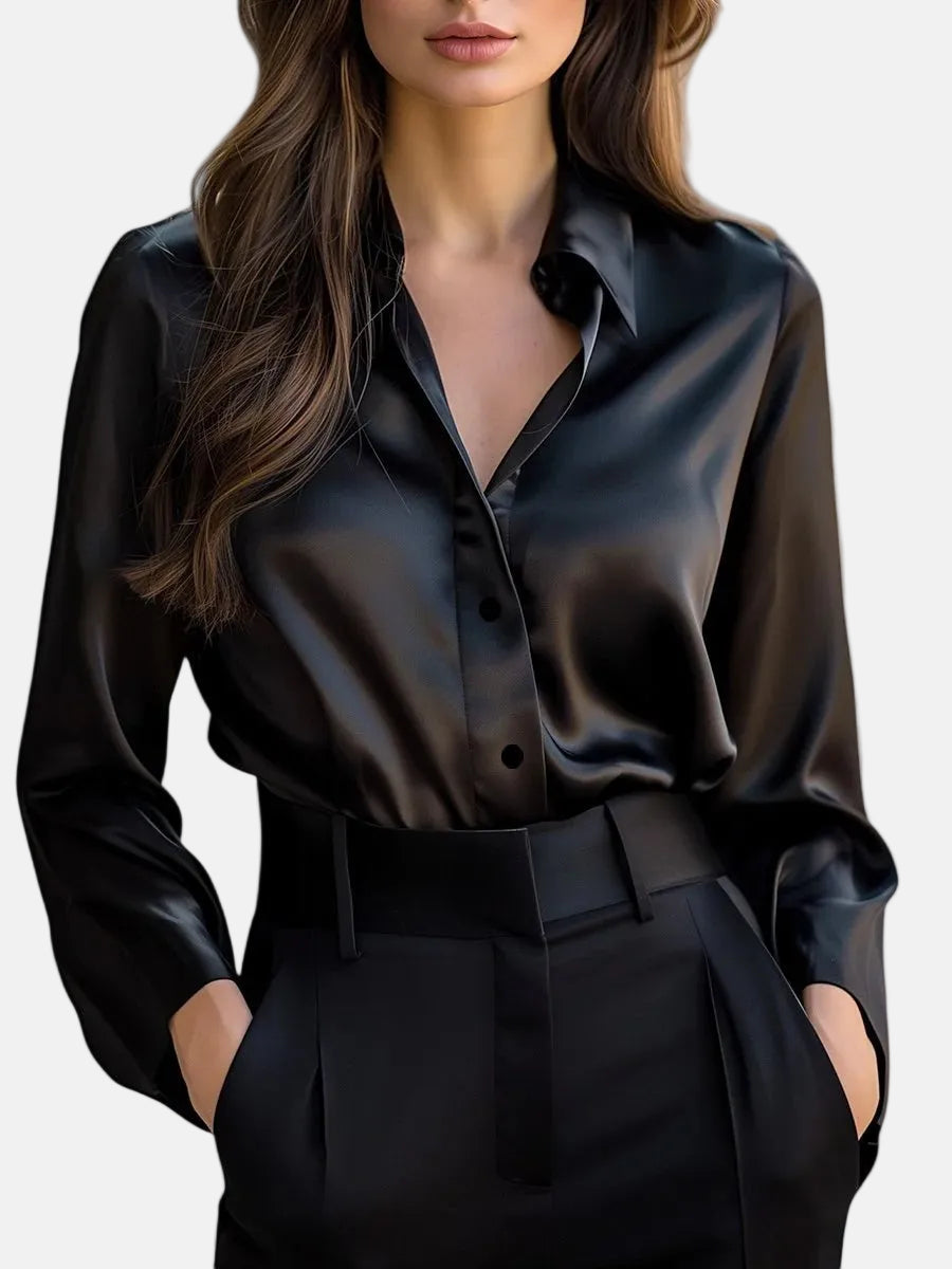 Carmina | Womenâs Long Sleeve Satin Blouse