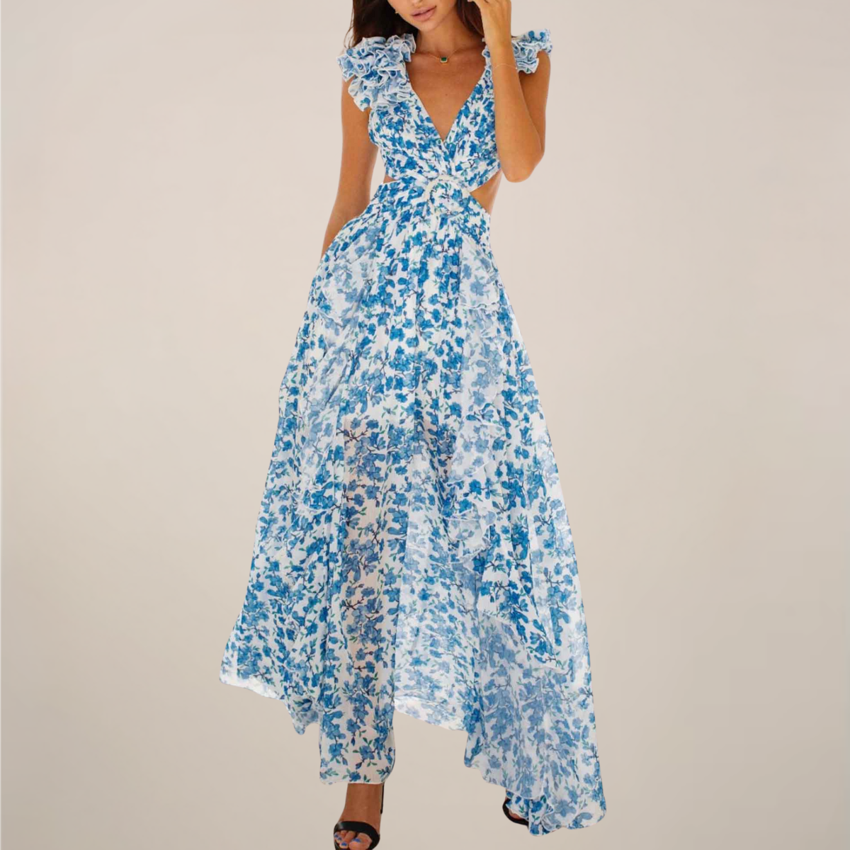 Eira | Women’s V-Neck Ruffled Sleeves Maxi Dress