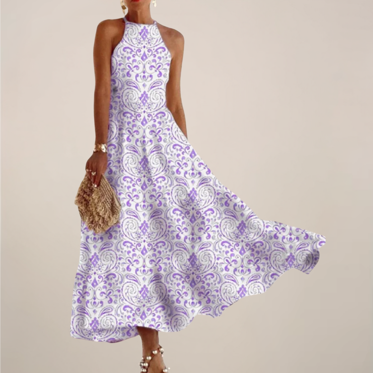 Dorotea | Womenâs Printed Halter Neck Maxi Dress