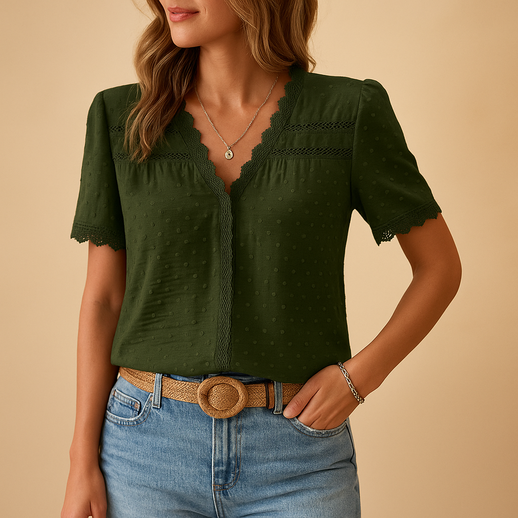 Eirene | Womenâs V-Neck Lace Trim Blouse