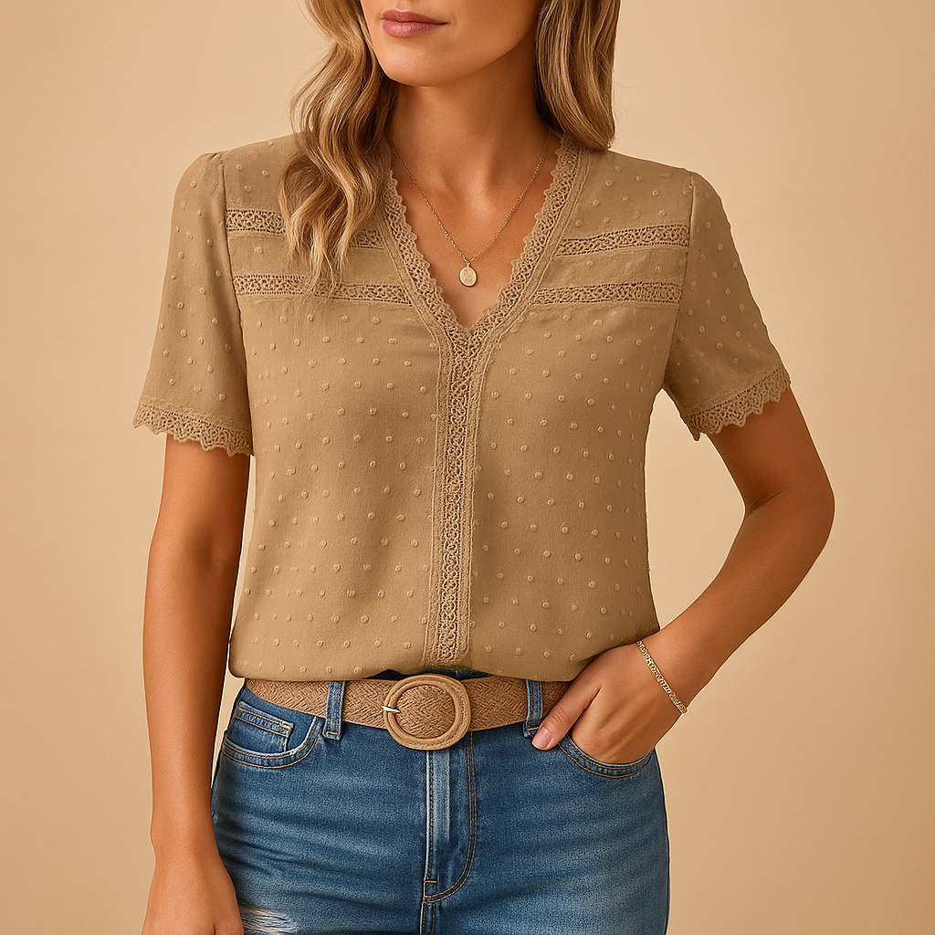 Eirene | Womenâs V-Neck Lace Trim Blouse