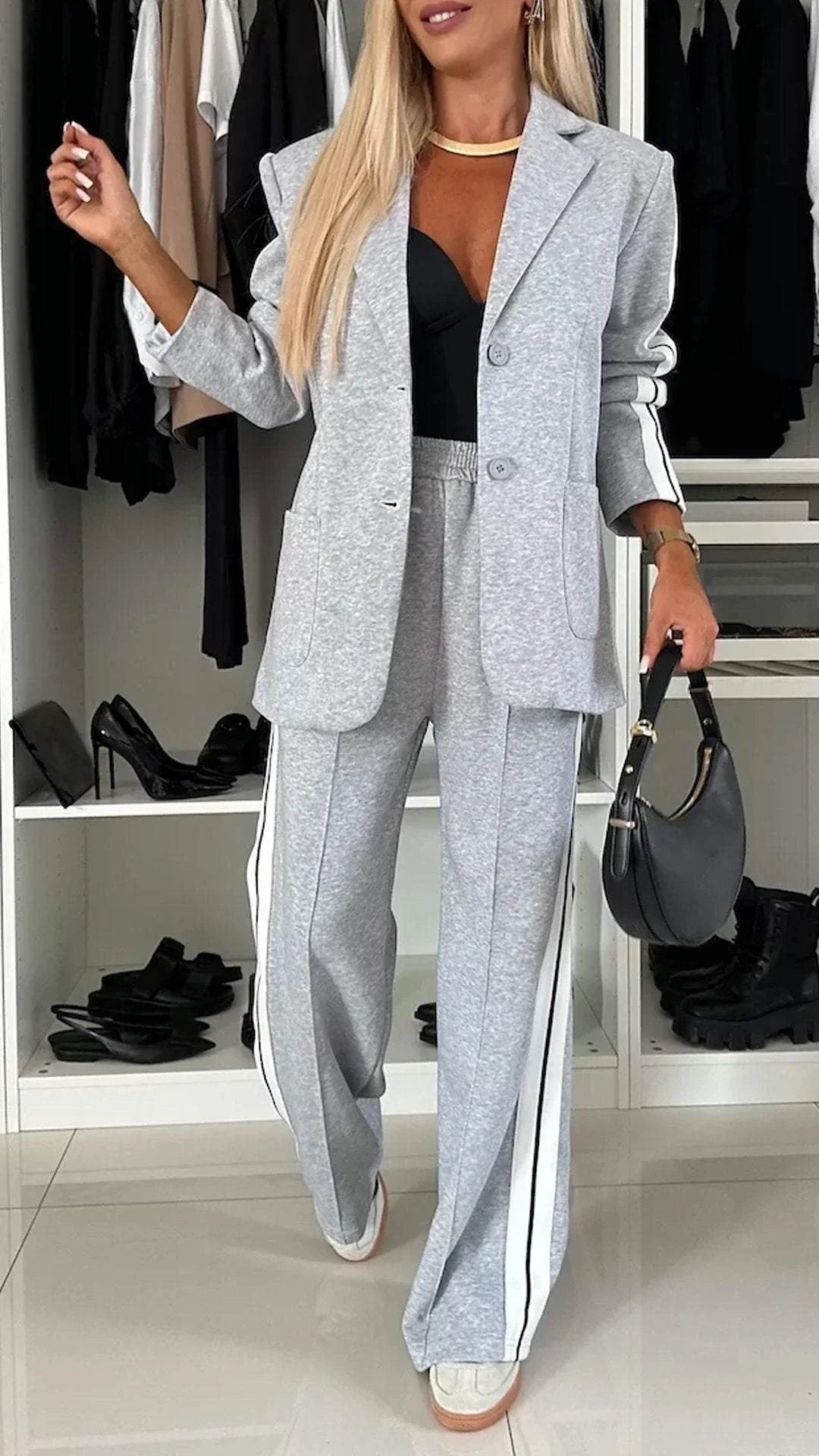 Katalin | Women’s Side Stripes Wide Leg Blazer Set