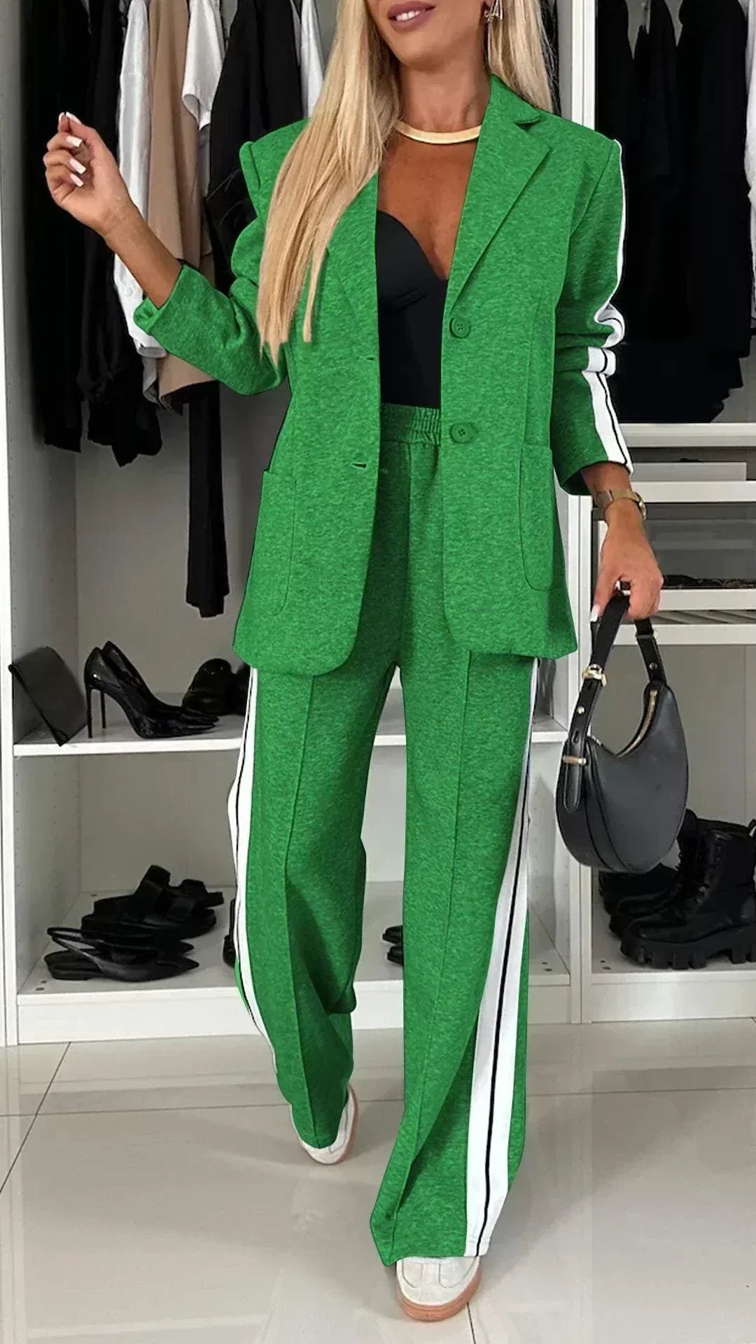 Katalin | Womenâs Side Stripes Wide Leg Blazer Set