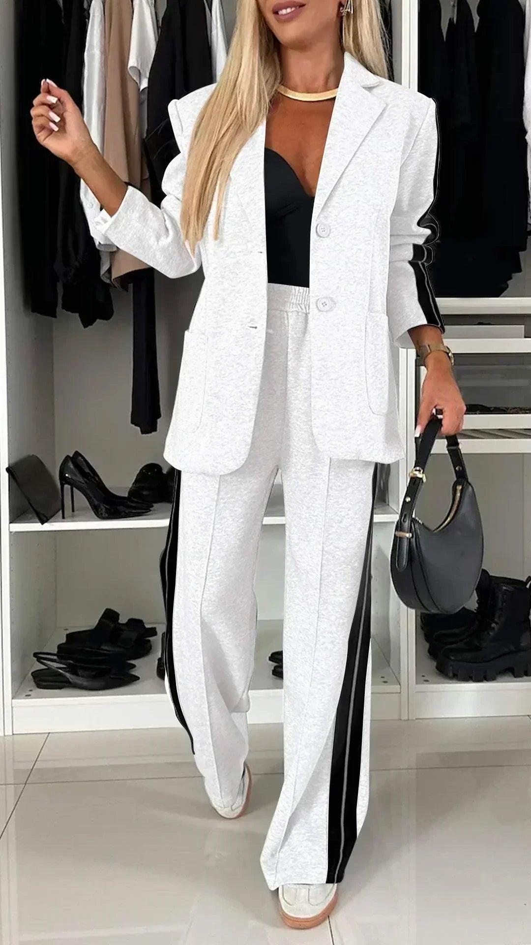 Katalin | Women’s Side Stripes Wide Leg Blazer Set