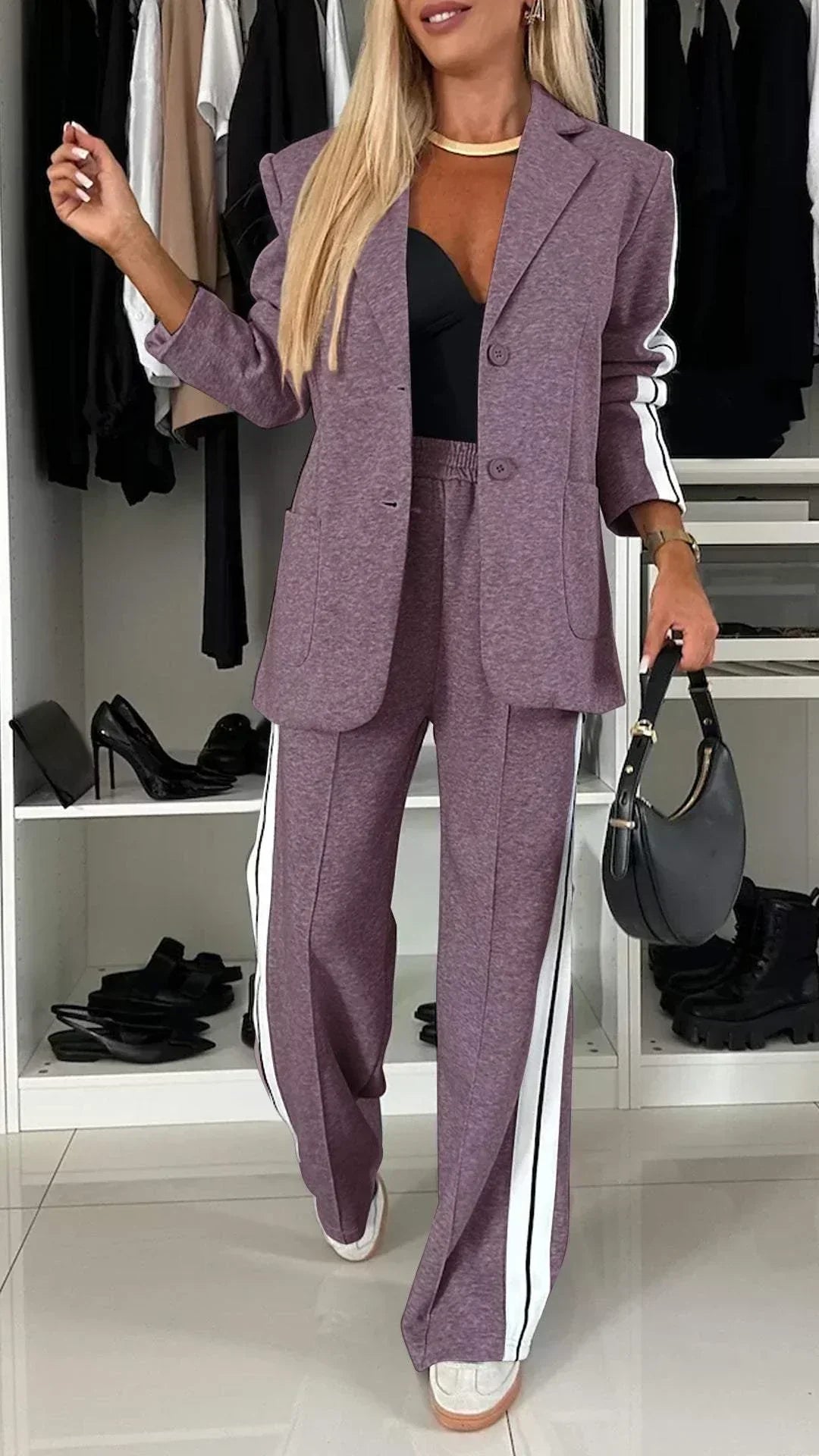 Katalin | Women’s Side Stripes Wide Leg Blazer Set