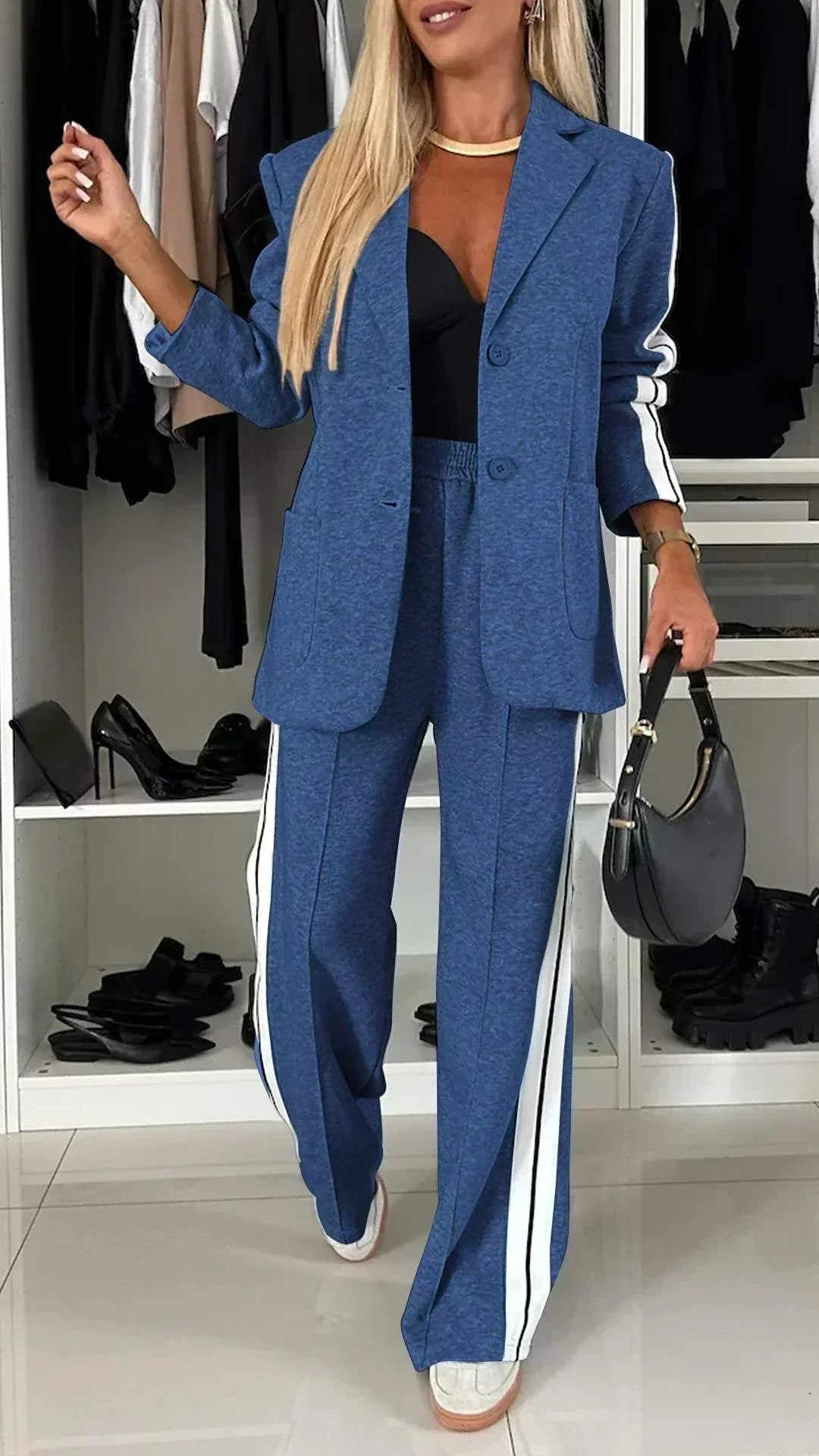 Katalin | Women’s Side Stripes Wide Leg Blazer Set