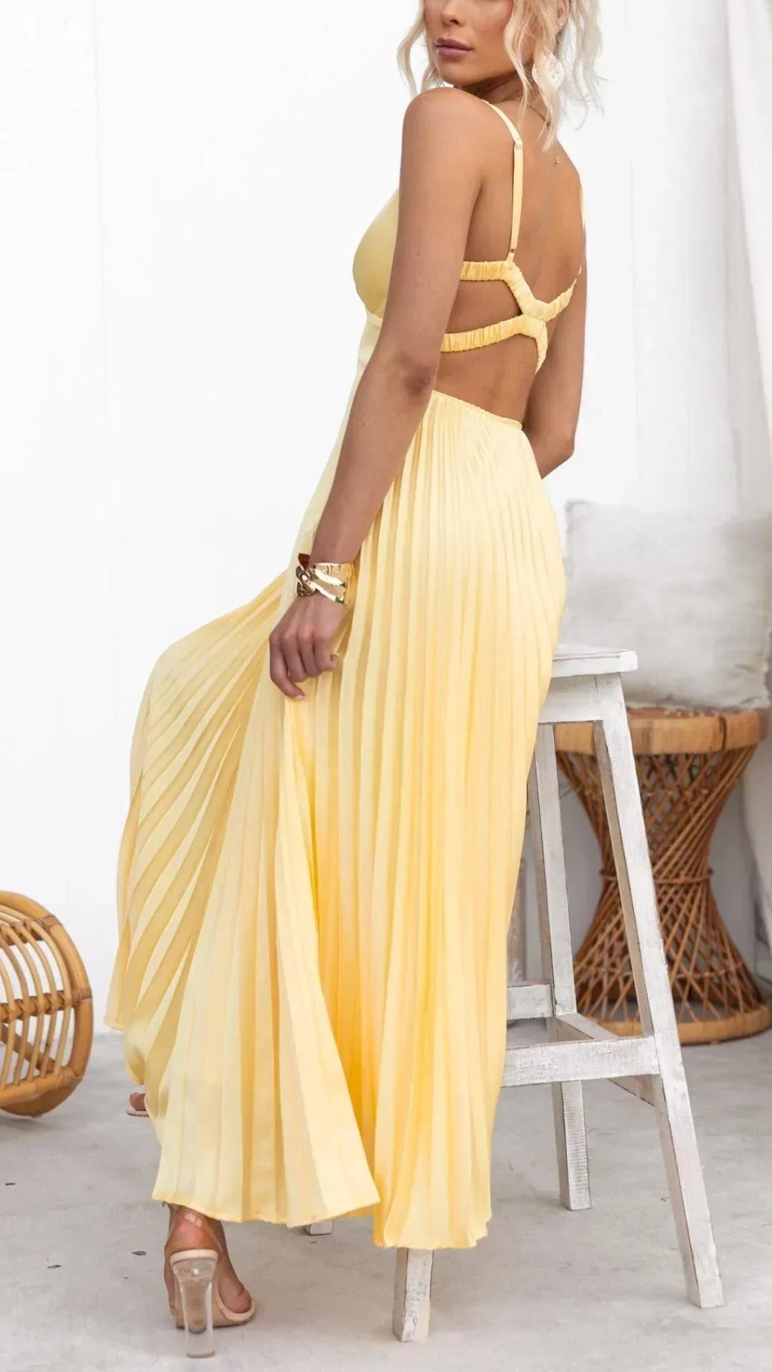 Aveline | Women’s V-Neck Pleated Maxi Dress