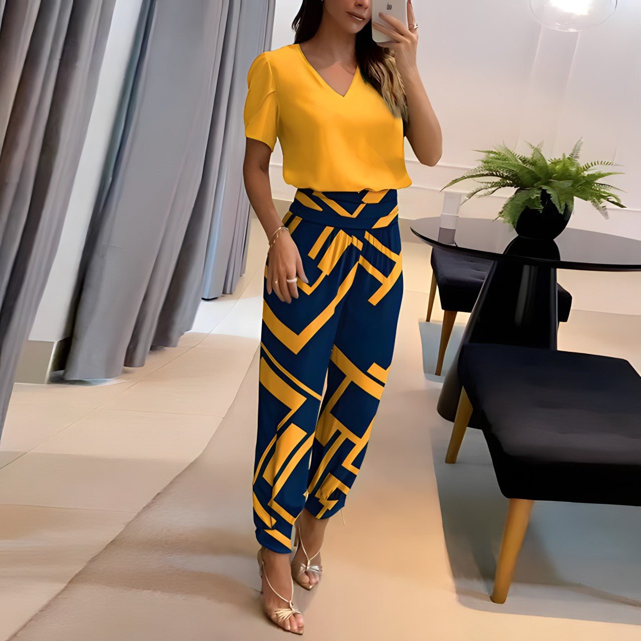 Evelina | Womenâs V-Neck Wide Leg Two-Piece Set