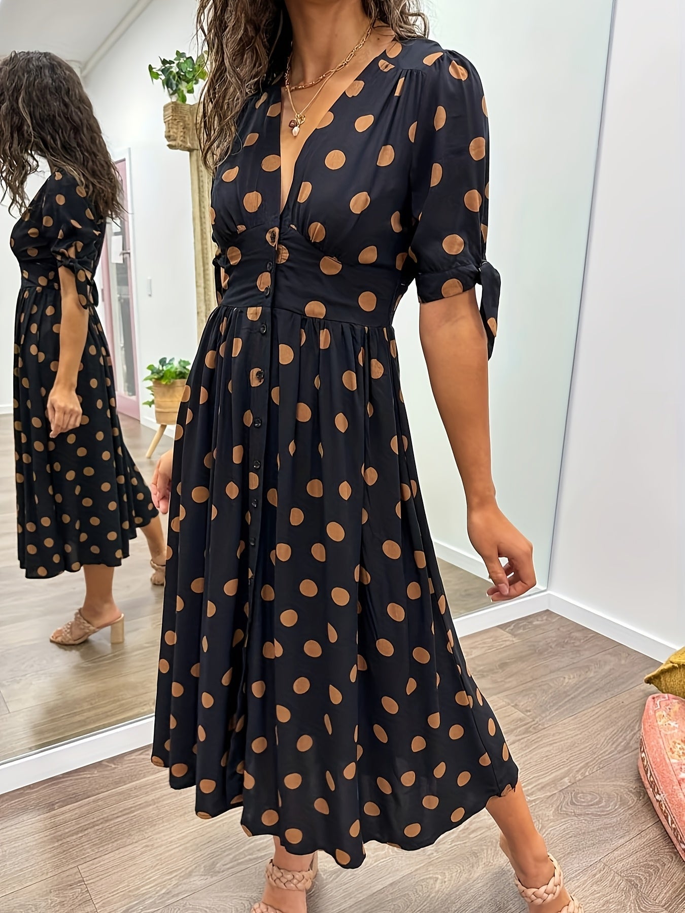 Amaris | Women’s Polka Dot V Neck Midi Dress