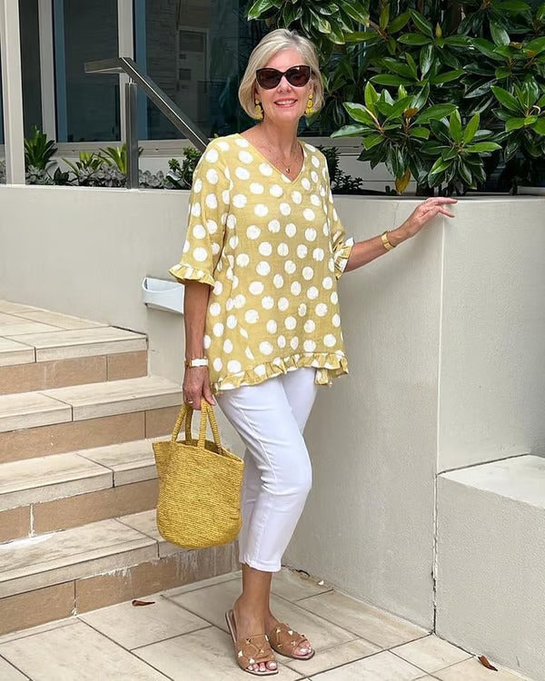 Elvira | Womenâs Polka Dot Linen Blouse