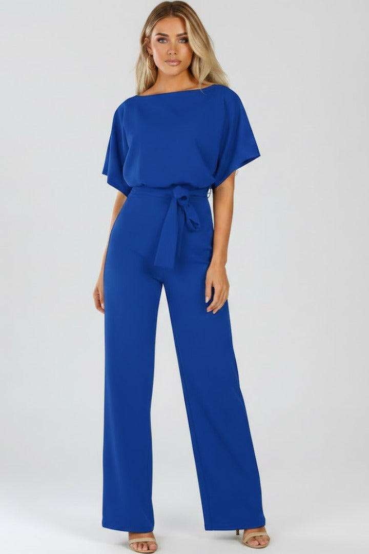 Belted Wide Leg Jumpsuit - Blue
