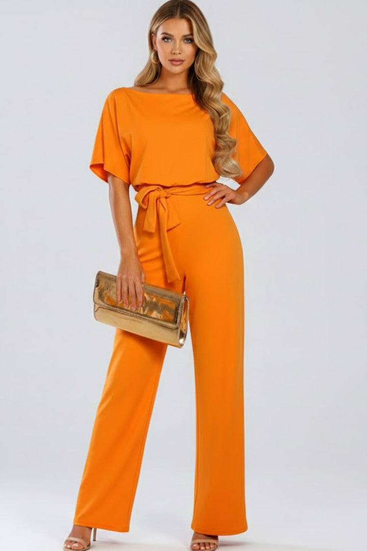 Belted Wide Leg Jumpsuit - Orange