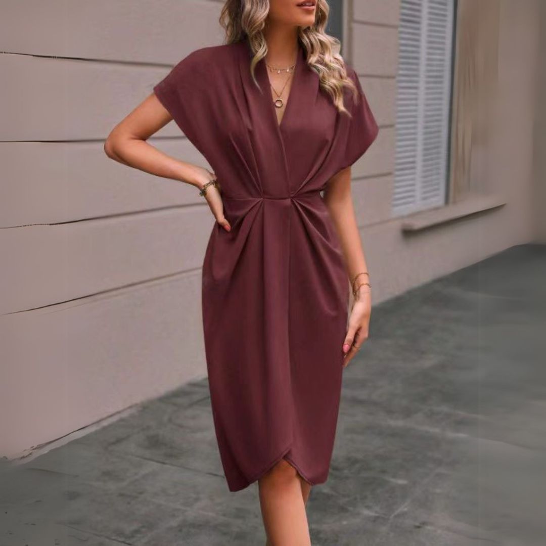 Anoukka | Womenâs Elegant Draped Cocktail Midi Dress