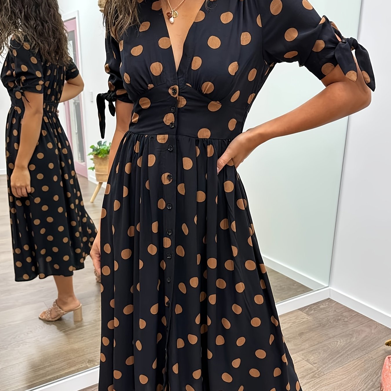 Amaris | Women’s Polka Dot V Neck Midi Dress