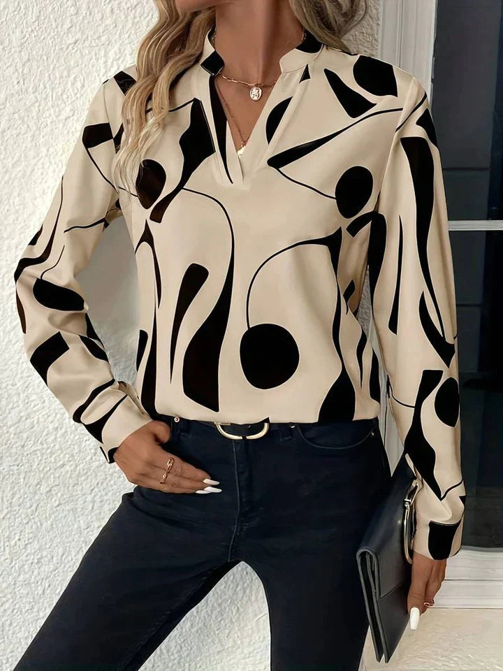 Linnea| Womenâs Long Sleeve Print Blouse