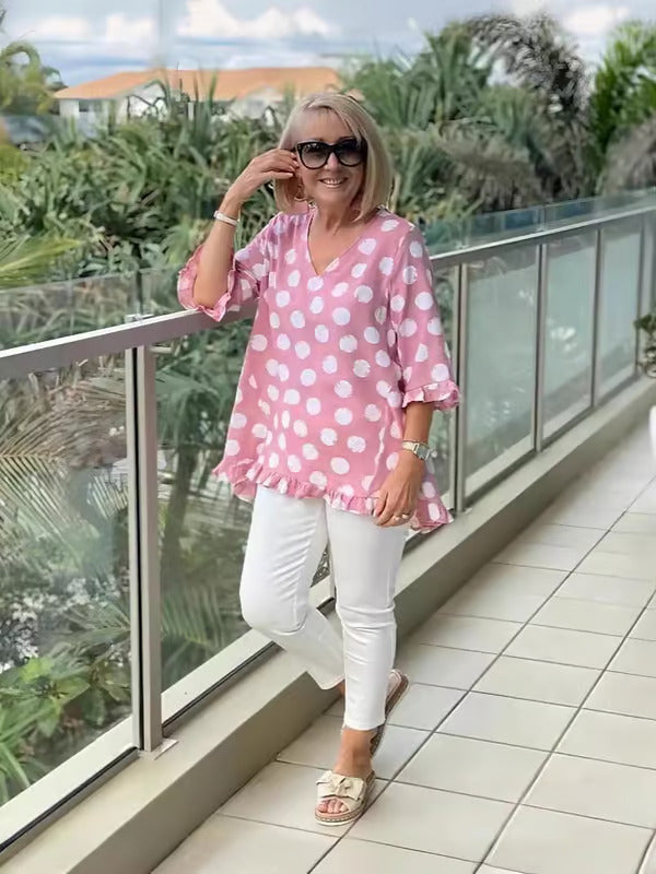 Elvira | Women’s Polka Dot Linen Blouse