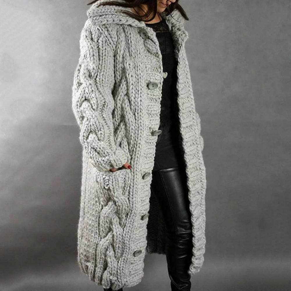 Chunky Cable Knit Cardigan - Silver Grey