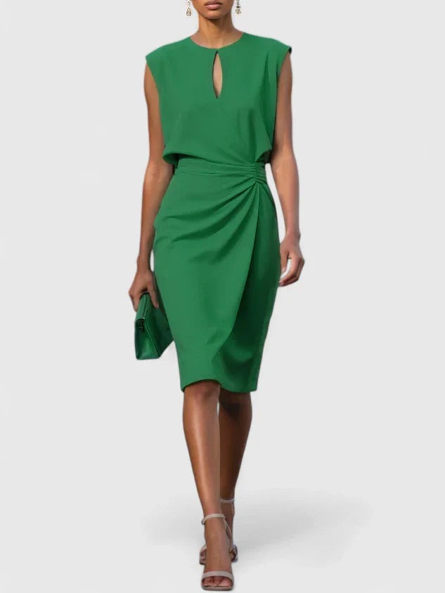 Cocktail Ruched Midi Dress - Green