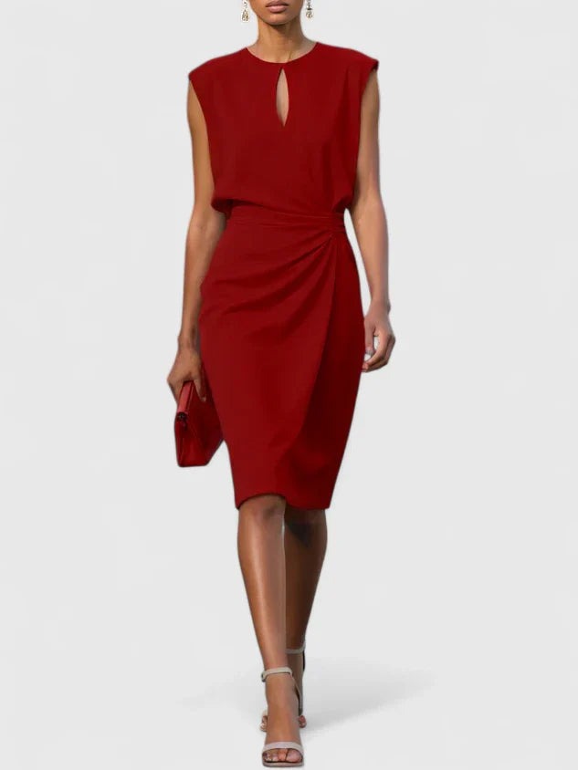 Cocktail Ruched Midi Dress - Red