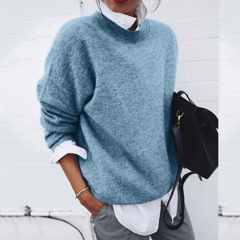 Crew Neck Knit Sweater - Blue
