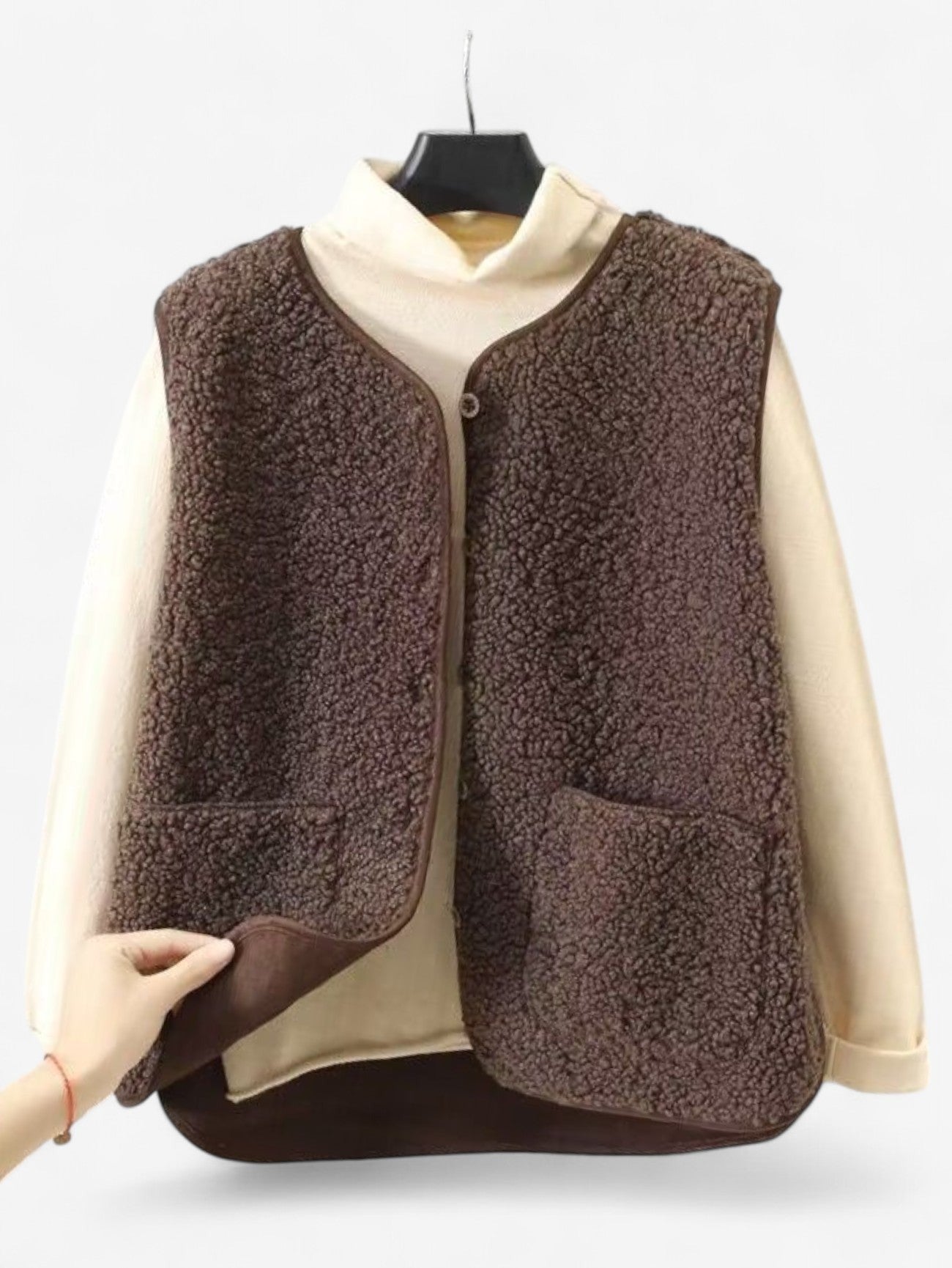 Cropped Sherpa Vest - Dark Brown