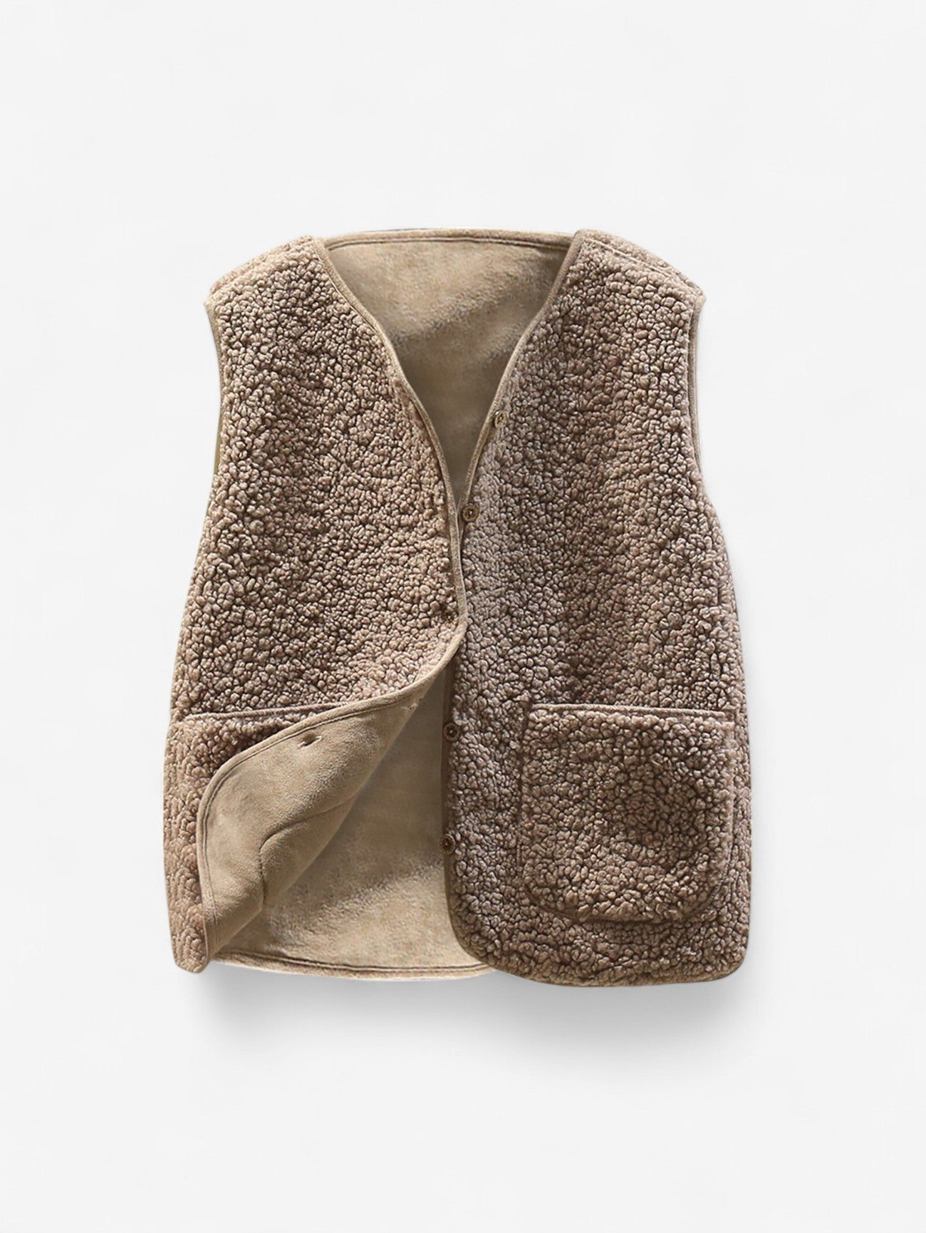 Cropped Sherpa Vest - Light Brown