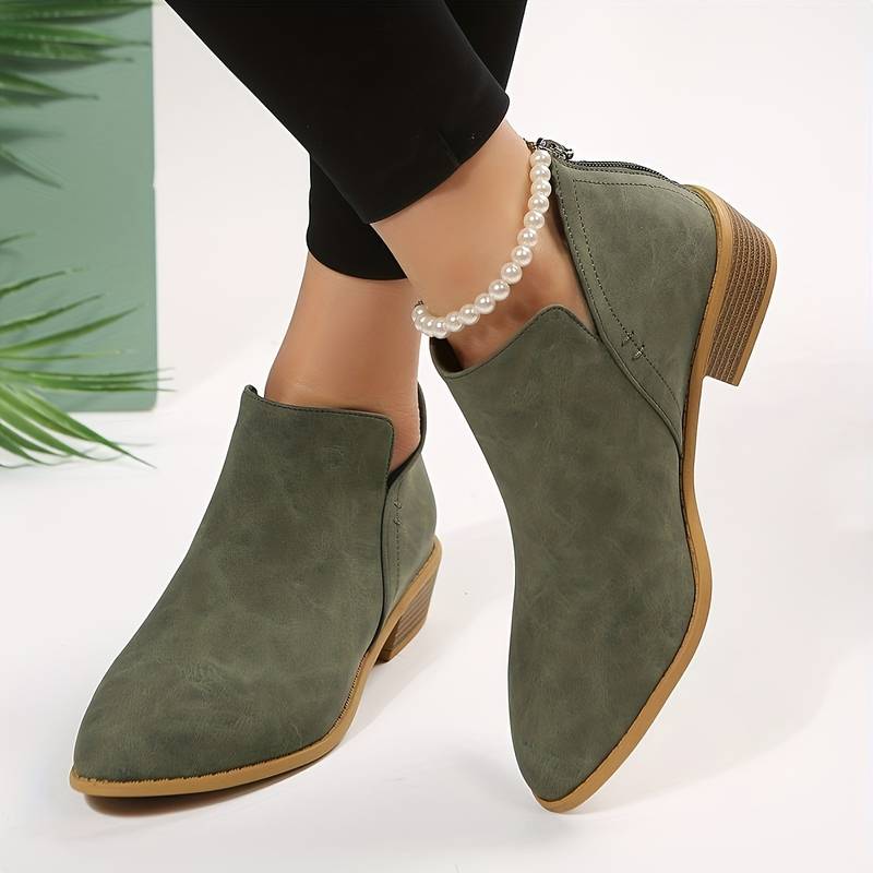 Riley | Womenâs Ankle Low Heel Slip On Boots
