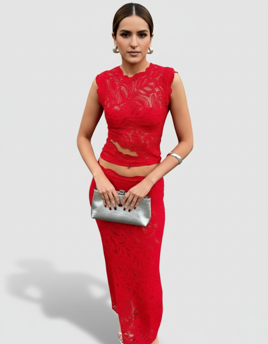 Sabela | Womenâs Lace Skirt Two-Piece Set