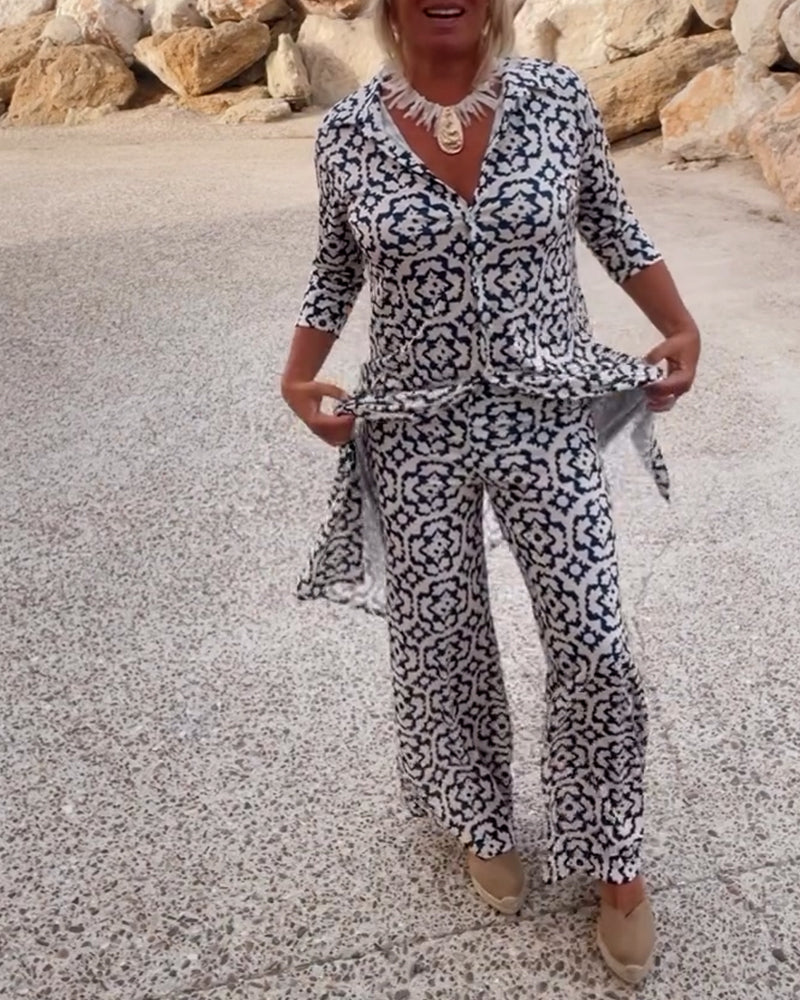Gavriella | Women’s Geometric V-Neck Two-Piece Set