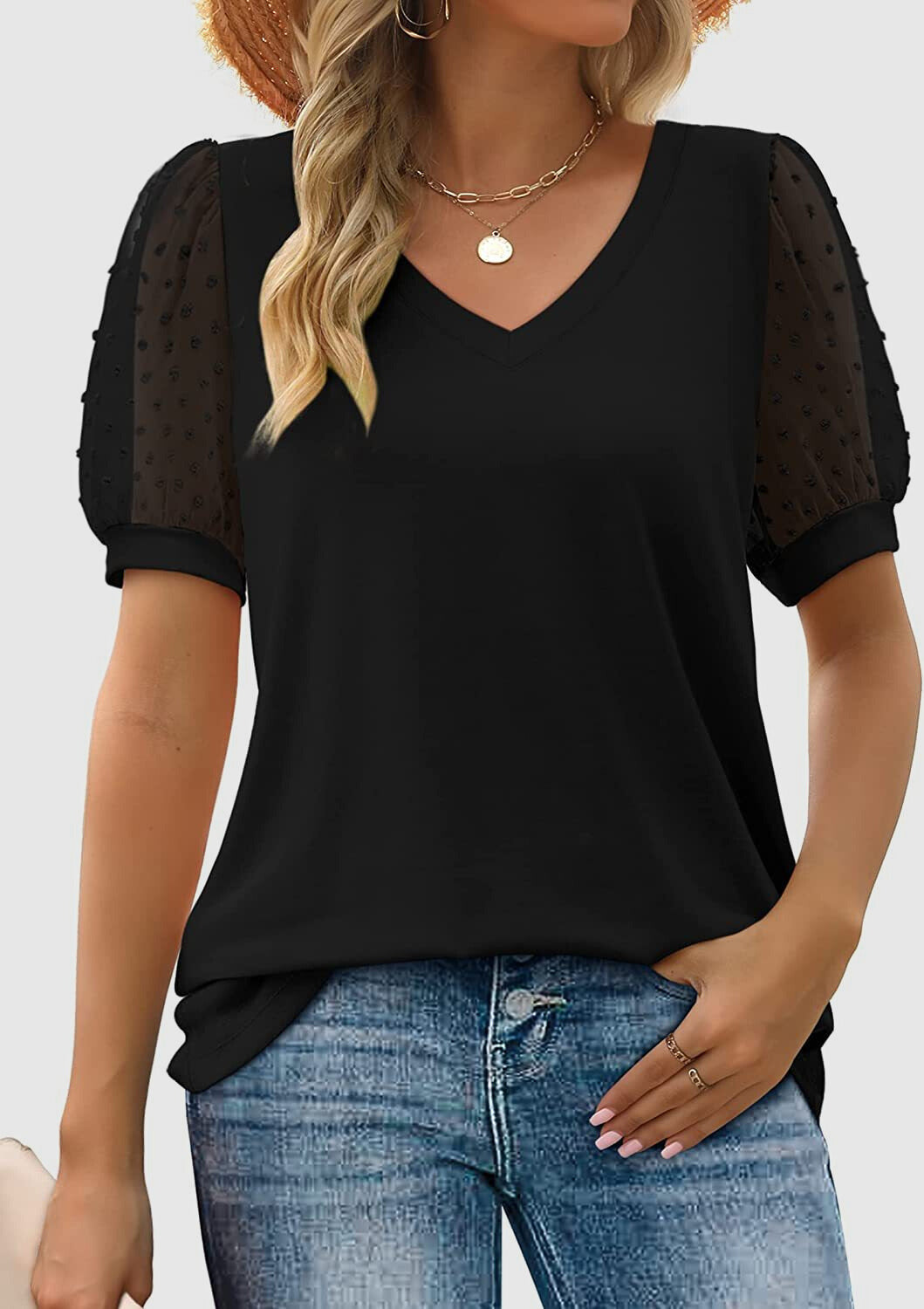 Nerissa | Womenâs Short Sleeve V-Neck Blouse