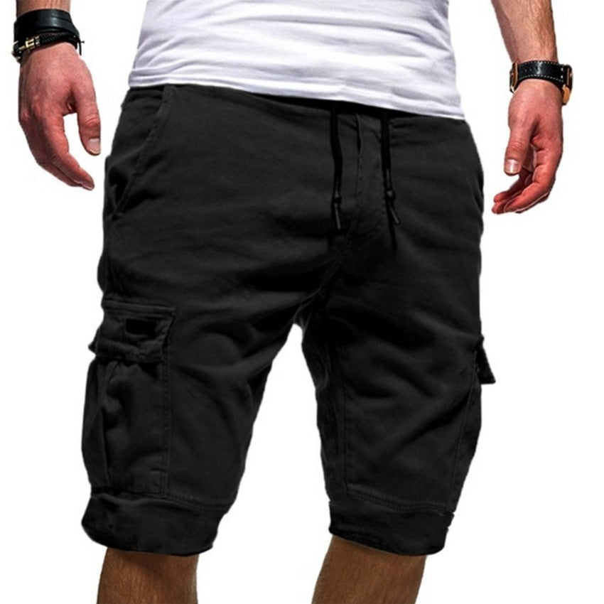 Elastic Waist Cargo Shorts - Black