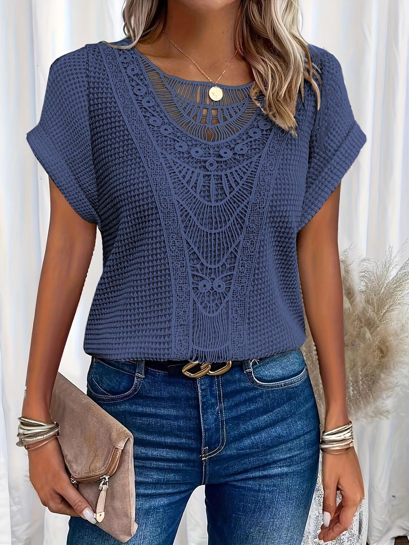 Svea | Womenâs Crochet Knit Short Sleeve Top