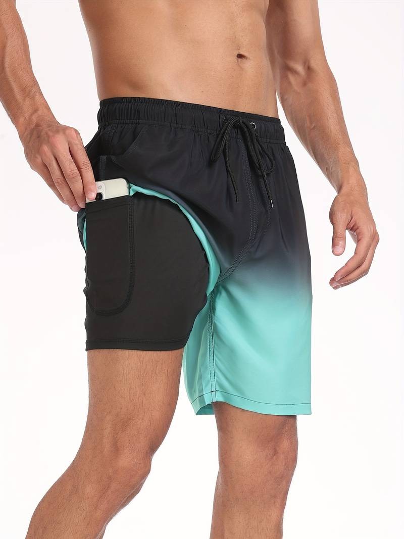 Flamingo Print Swim Trunks - Green