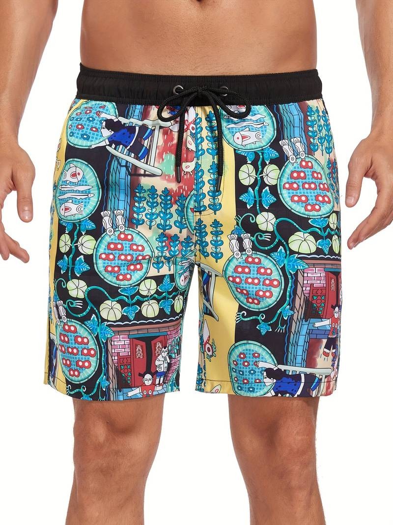 Flamingo Print Swim Trunks - Multicolor
