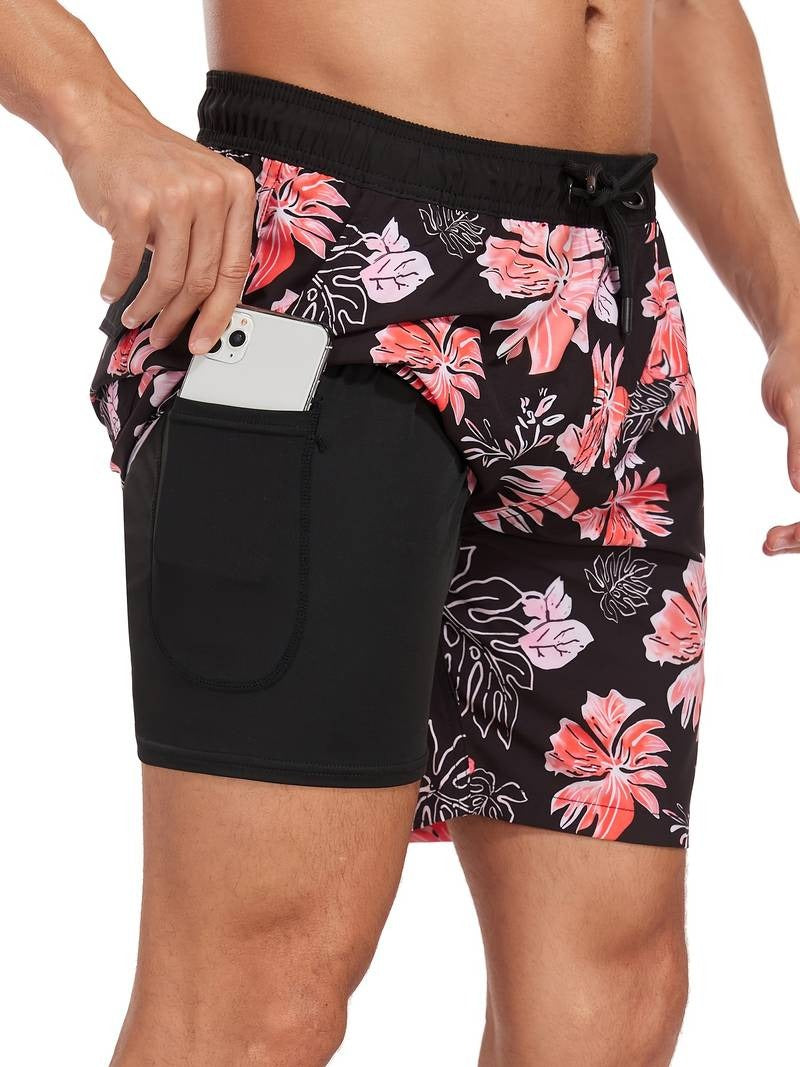 Flamingo Print Swim Trunks - Pink