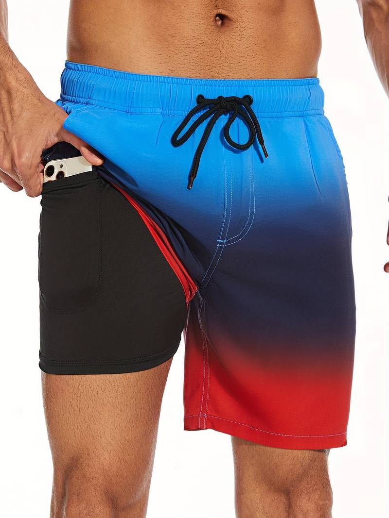 Flamingo Print Swim Trunks - Red