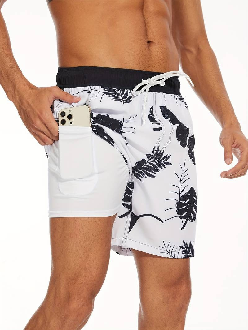 Flamingo Print Swim Trunks - White