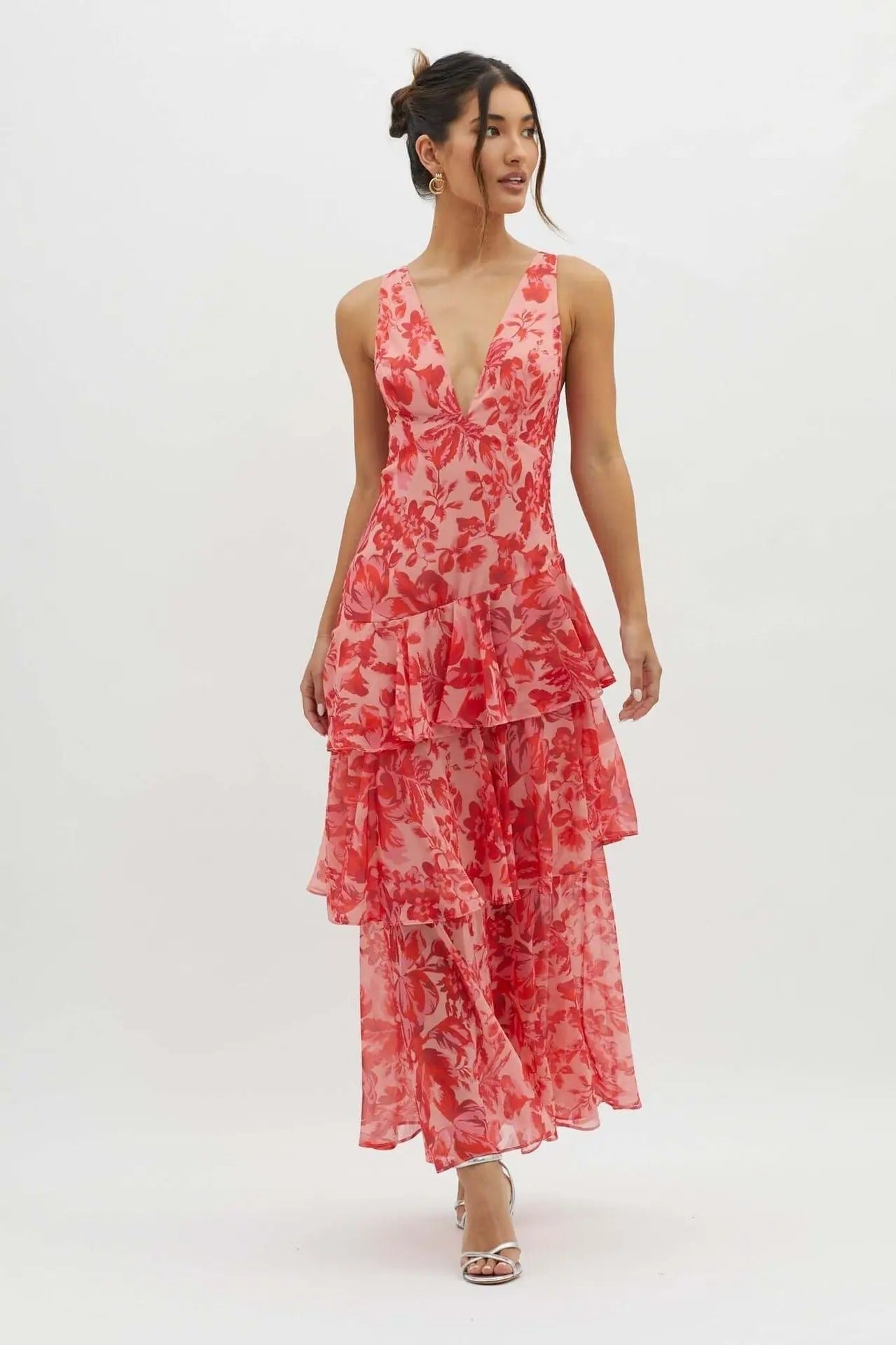 Floral Halter Maxi Dress - Red