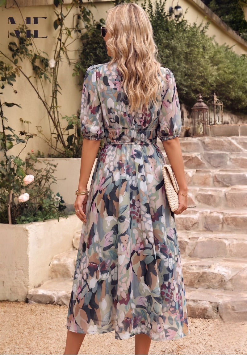 Floral Puff Sleeve Midi Dress