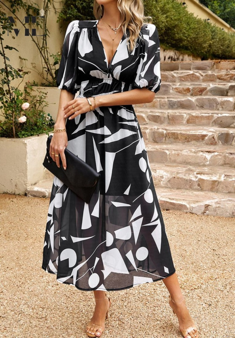 Floral Puff Sleeve Midi Dress