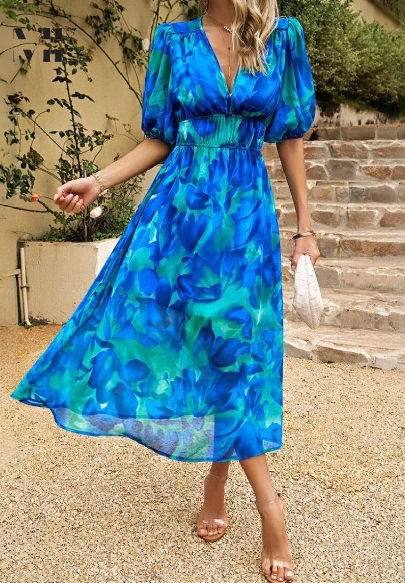 Floral Puff Sleeve Midi Dress