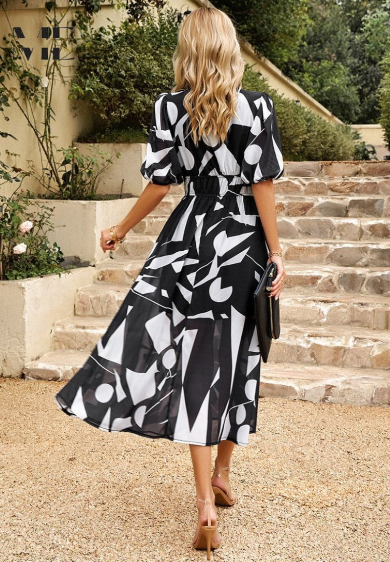 Floral Puff Sleeve Midi Dress