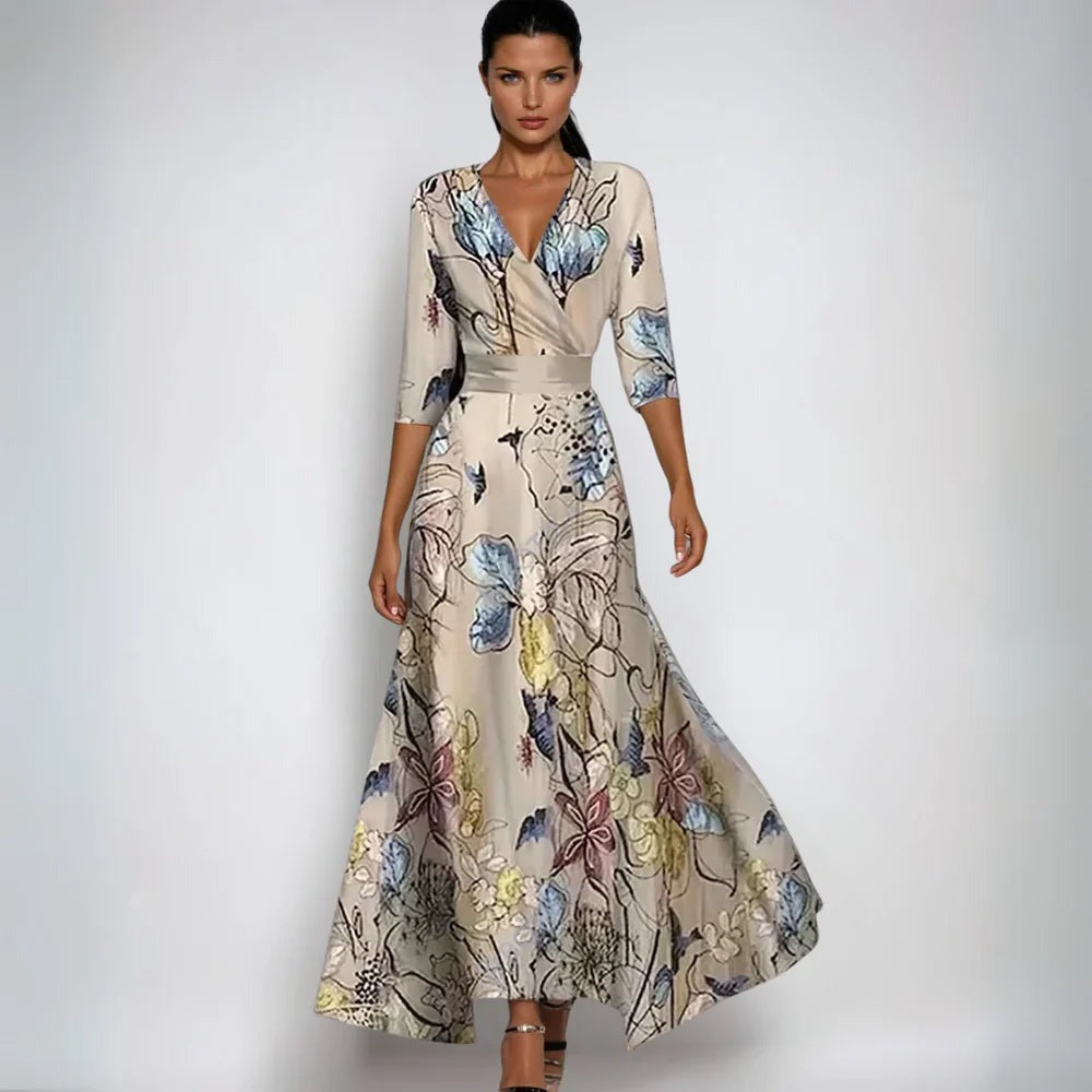Floral Wedding Guest Maxi Dress - Sand/Beige