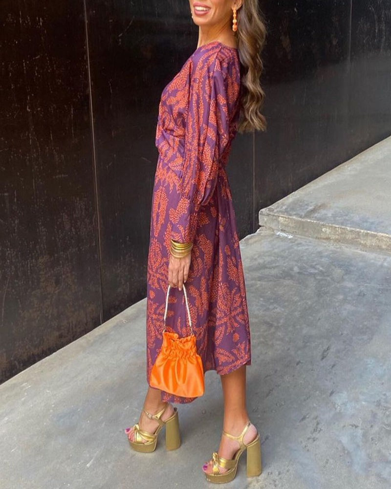 Floral Wrap Midi Dress - Purple