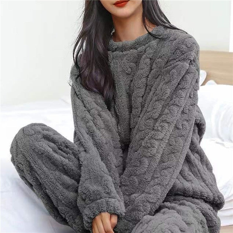 Fluffy Pajama Two Piece Set - Black