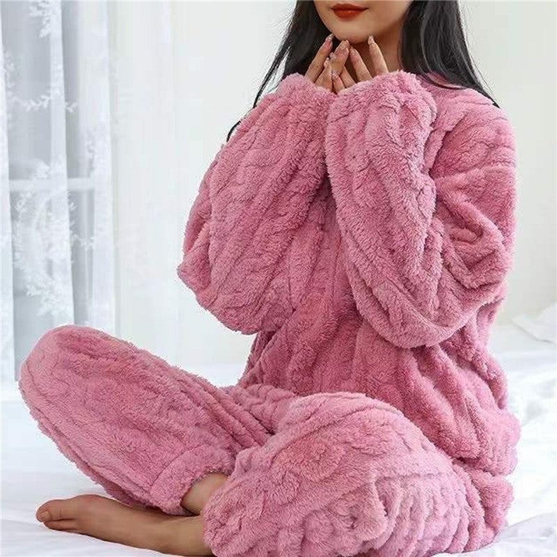 Fluffy Pajama Two Piece Set - Pink