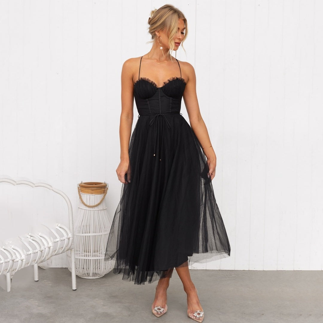 Formal Strapless Tulle Midi Dress