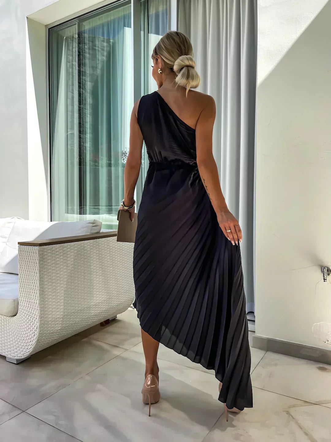 Hazel | Women’s One Shoulder Pleated Maxi Dress