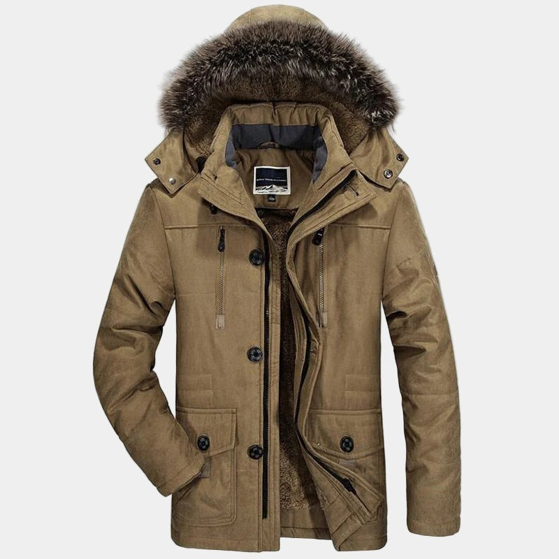 Fur Hooded Winter Parka Coat - Khaki